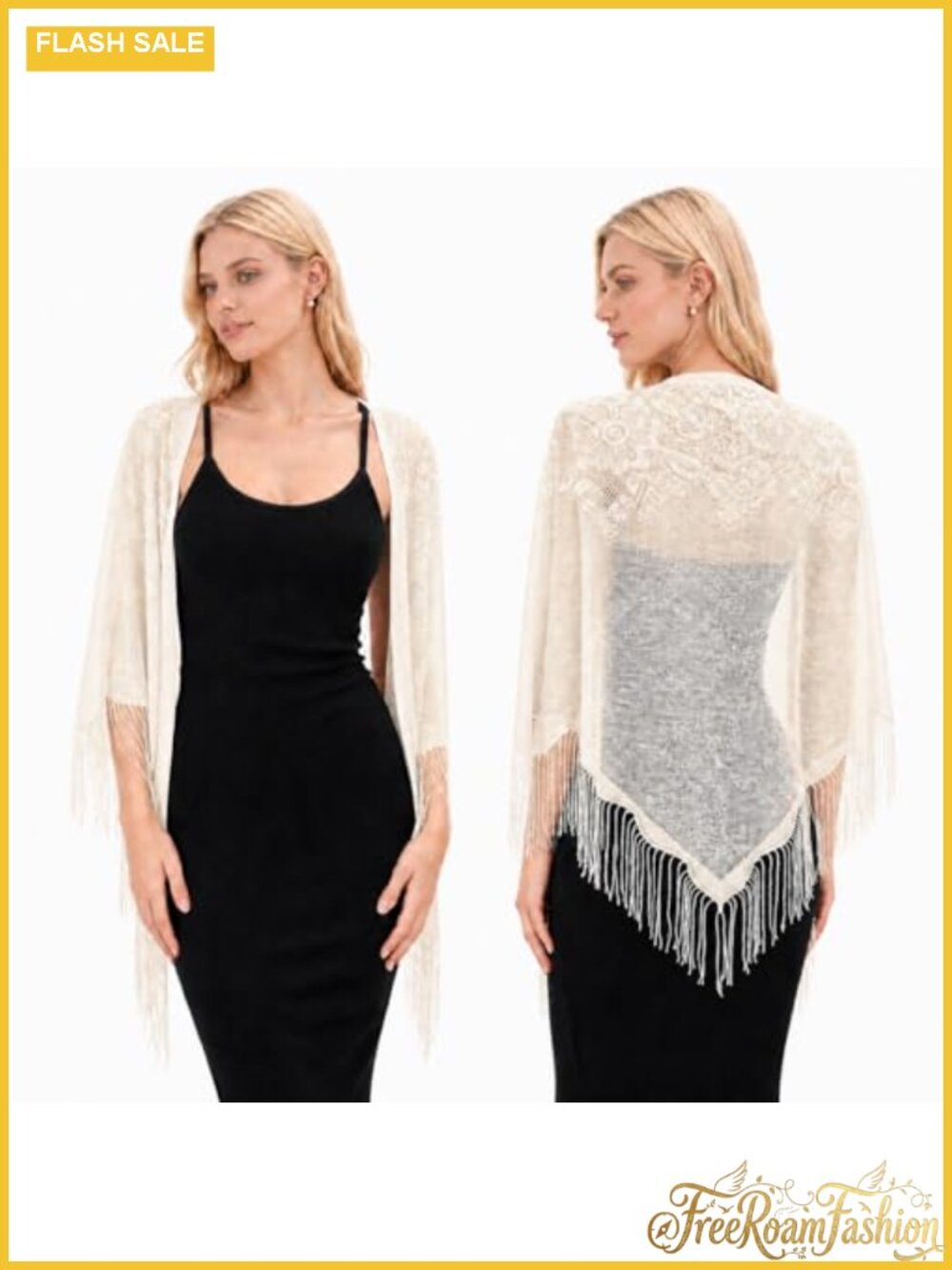 Sheer Floral Lace Triangle Shawl Fringe Wrap Wedding Beach Cover Up